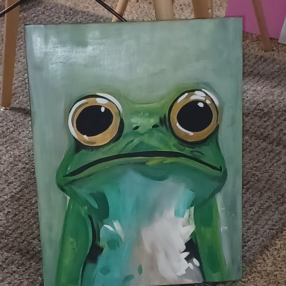 Original Acrylic Green Frog Canvas Art